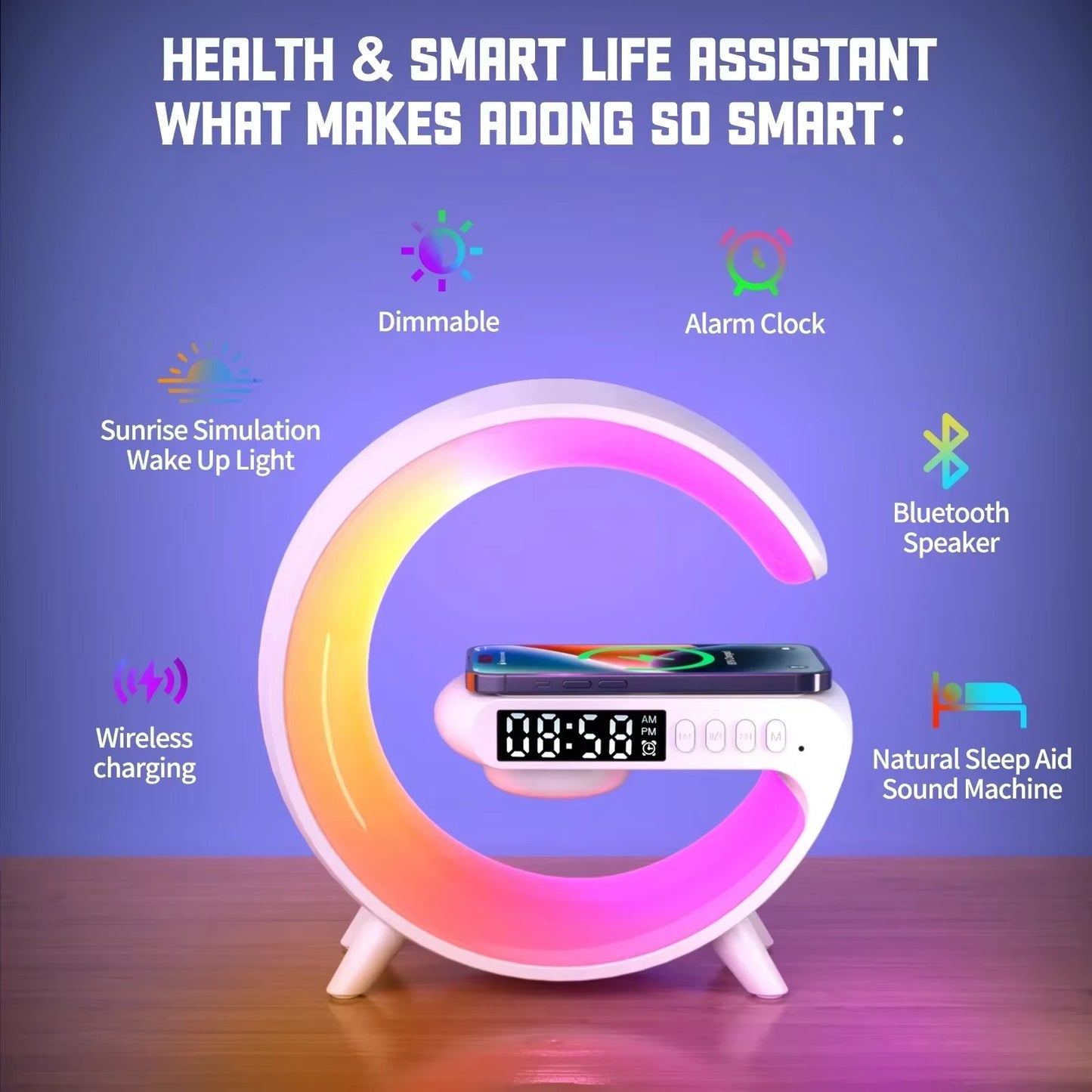 Google G shaped Lamp - Bluetooth Speaker- Wireless Charger & Digital Clock